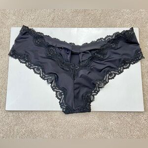 2015 Victoria’s Secret Very Sexy Black Satin Lace Bow Back cheeky Panties Medium